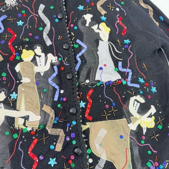 Susan Bristol Cardigan Sweater Womens Medium y2K 1999 Embroidered New Years Eve - Picture 6 of 10